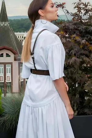 Dark Brown Faux Leather Chest Harness Waist Belt O-Ring Fashion Accessory
