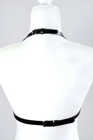 Women's Leather Bra Harness Top Adjustable Strappy Black