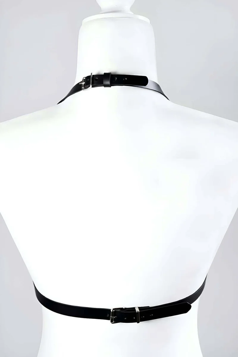Women's Leather Bra Harness Top Adjustable Strappy Black