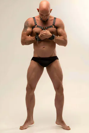 Men's Fancy Clothing, Leather Men's Harness Set, Spiked Choker, Whip - APFTM102