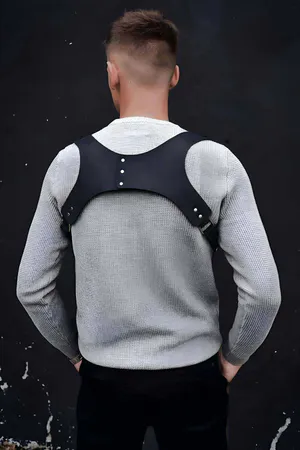 Stylish Men's Leather Harness with Shoulder Detail, Men's Shirt Accessory - APFTM135
