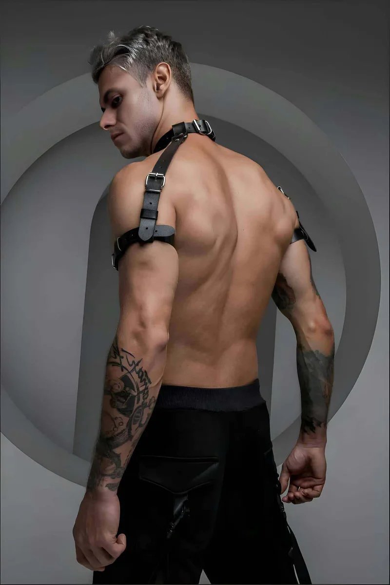 Mens Shoulder Harness Black Faux Leather