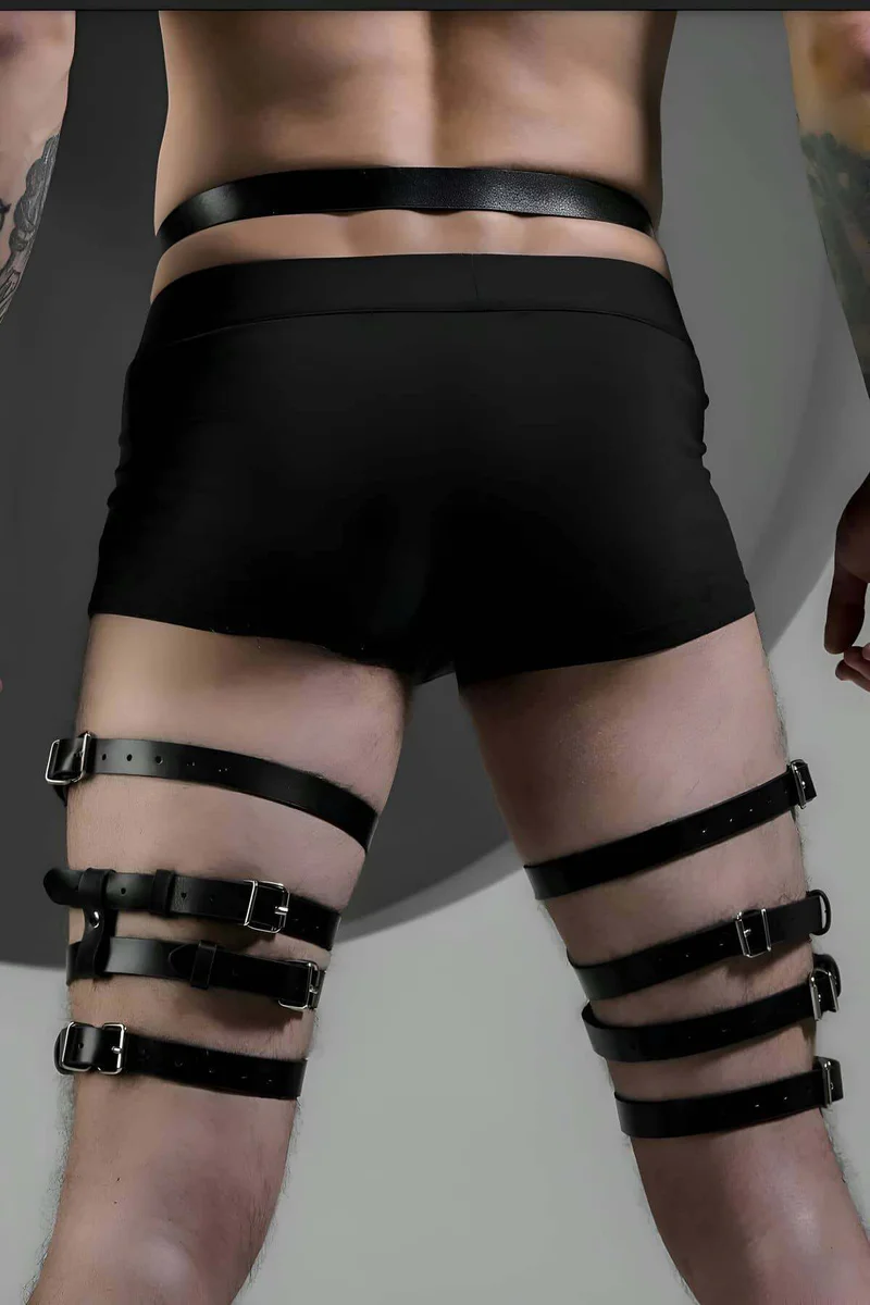 Black faux leather festival thigh harness g