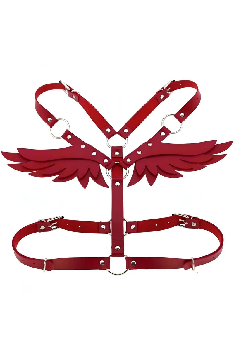 Stylish Leather Harness with Angel Wing Detail - APFT642