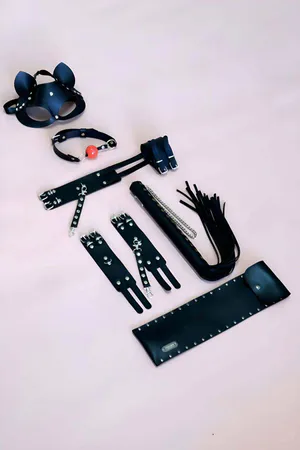 Handcuffs Whip Set, Set of 5, Hand - Foot Handcuffs, Mask, Mouth Ball - APFT1307