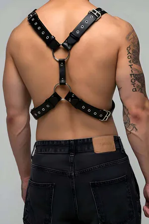 Rivet Detailed Men's Chest Harness, Stylish Men's Fancy Wear with a Tough Look - APFTM179