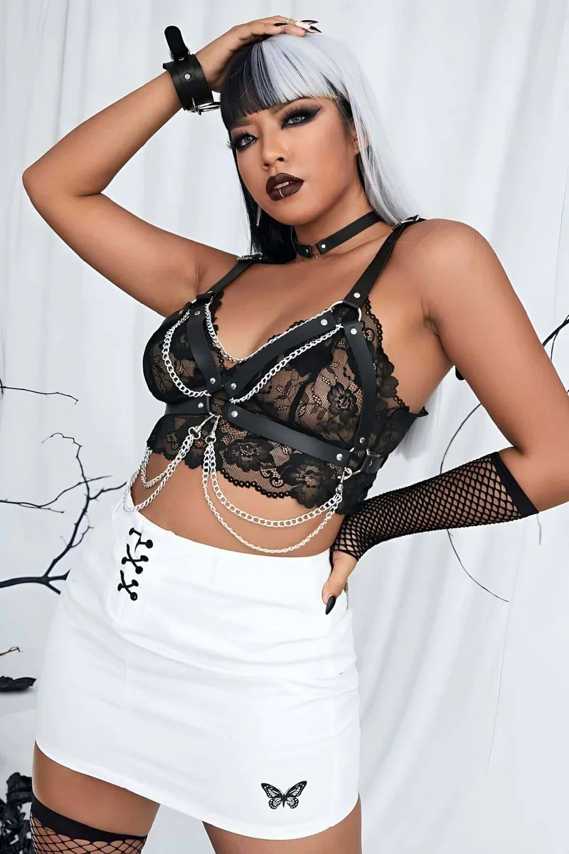 Stylish Leather Chain Chest Collar and Bracelet Suit harness - APFT952