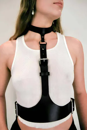 Neck Link Corset Belt Harness, Women's Leather Waist Belt - APFT1297