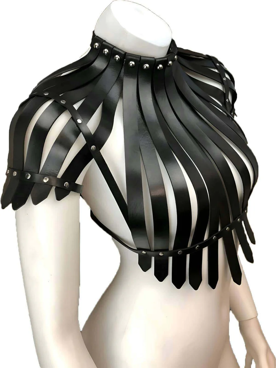 Black vegan leather chest harness front view