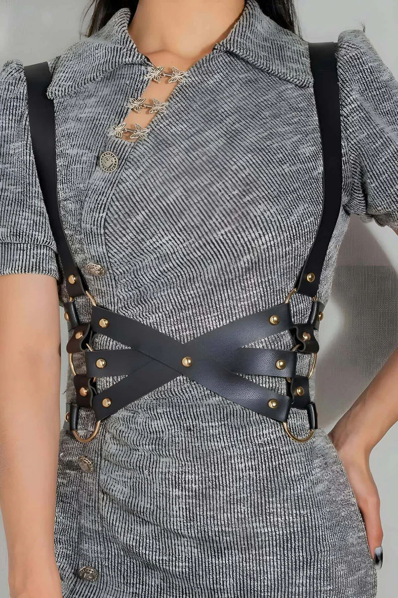 Body Harness Women's Adjustable Faux Leather Chest Waist Strappy Belt