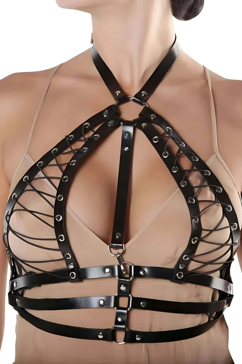 Leather Chest Harness Adjustable Body Cage Top