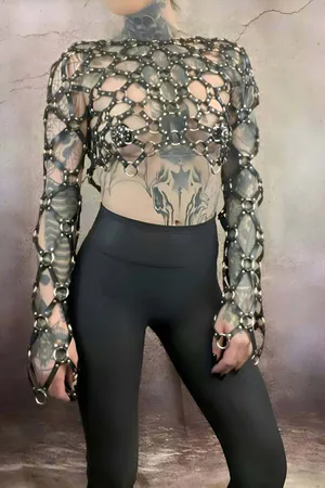 Women's Leather Harness Top Full Body Adjustable Crop Style