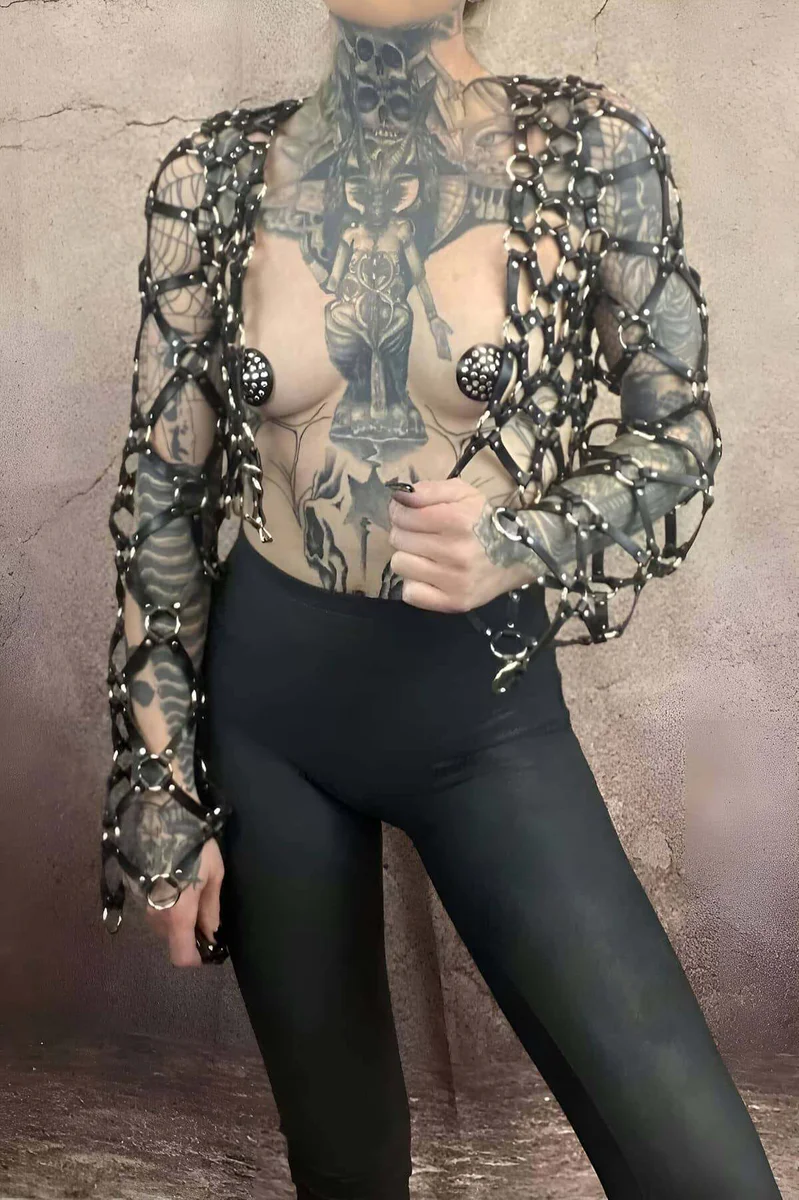 Women's Leather Harness Top Full Body Adjustable Crop Style