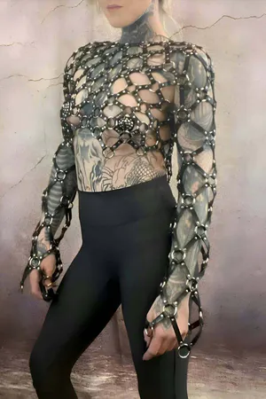 Women's Leather Harness Top Full Body Adjustable Crop Style