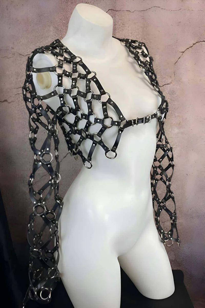Women's Leather Harness Top Full Body Adjustable Crop Style