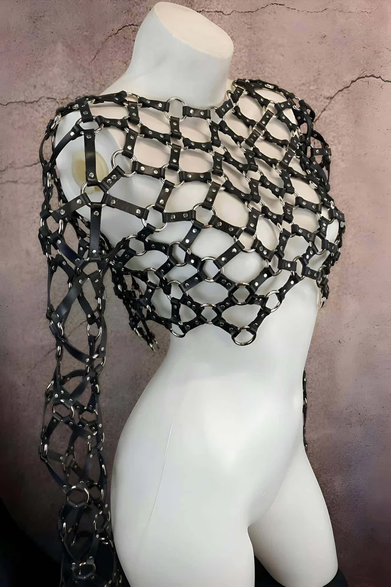 Women's Leather Harness Top Full Body Adjustable Crop Style