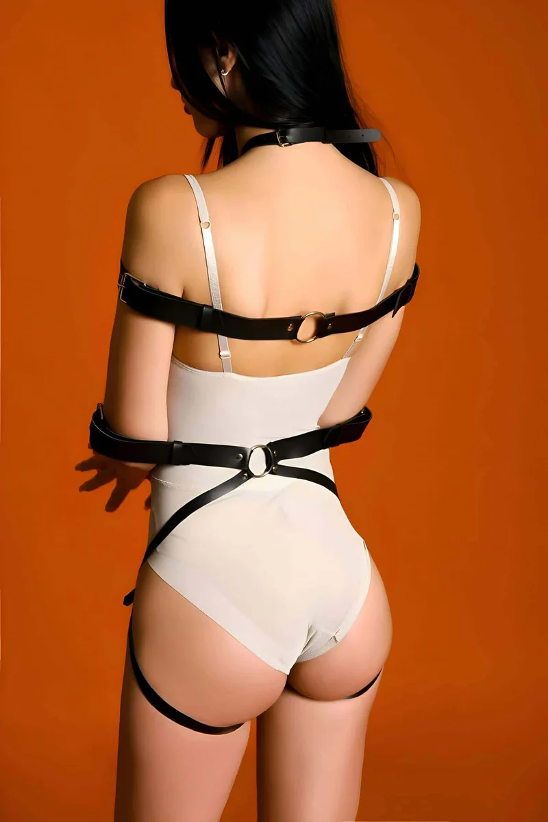 Vegan Leather Body Harness black worn on