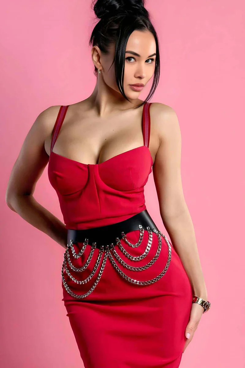 Leather Chain Waist Belt, Corset Harness - APFT1096