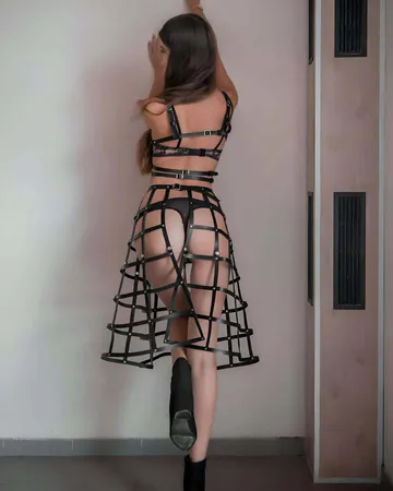 Leather Cage Skirt Harness Set - Festival & Rave Outfit