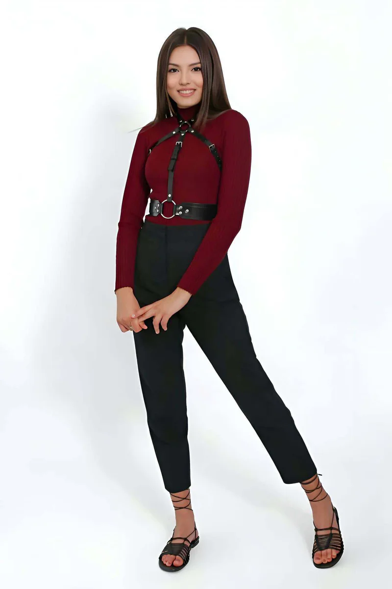 Faux leather body harness