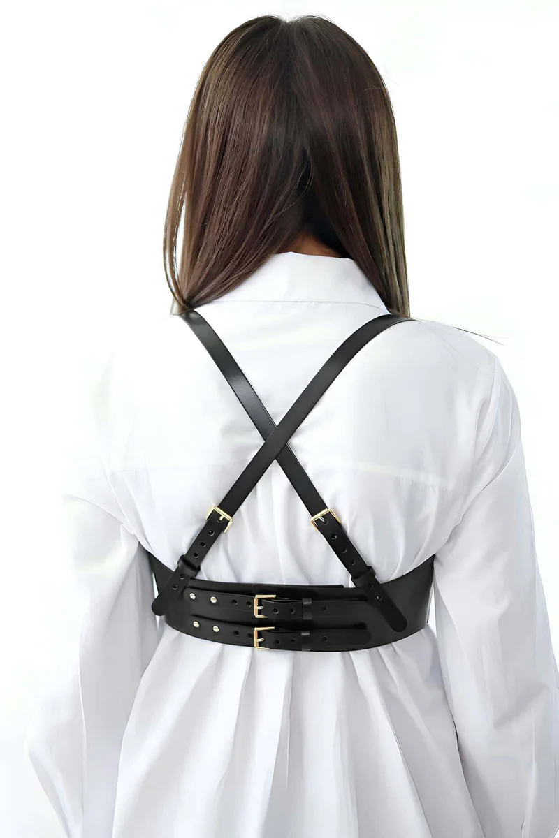 Black Underbust Harness Style Back View with