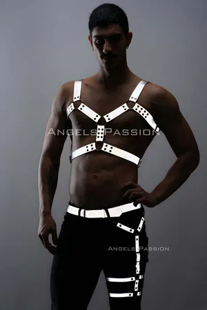 Men's Harness Set with Reflective Reflective in the Dark, Men's Chest and Leg Harness Set - APFTM198