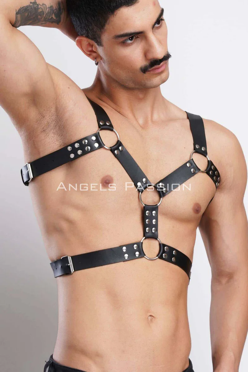 Men's Leather Chest Harness, Men's Party Accessory, Partywear - APFTM78