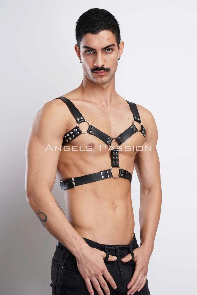 Men's Leather Chest Harness, Men's Party Accessory, Partywear - APFTM78