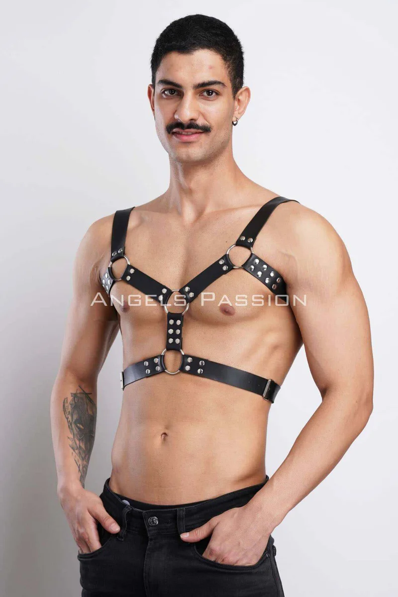 Men's Leather Chest Harness, Men's Party Accessory, Partywear - APFTM78