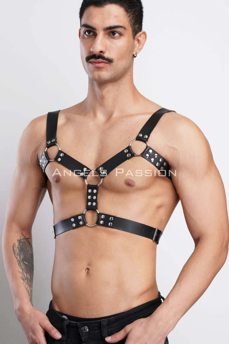 Men's Leather Chest Harness, Men's Party Accessory, Partywear - APFTM78