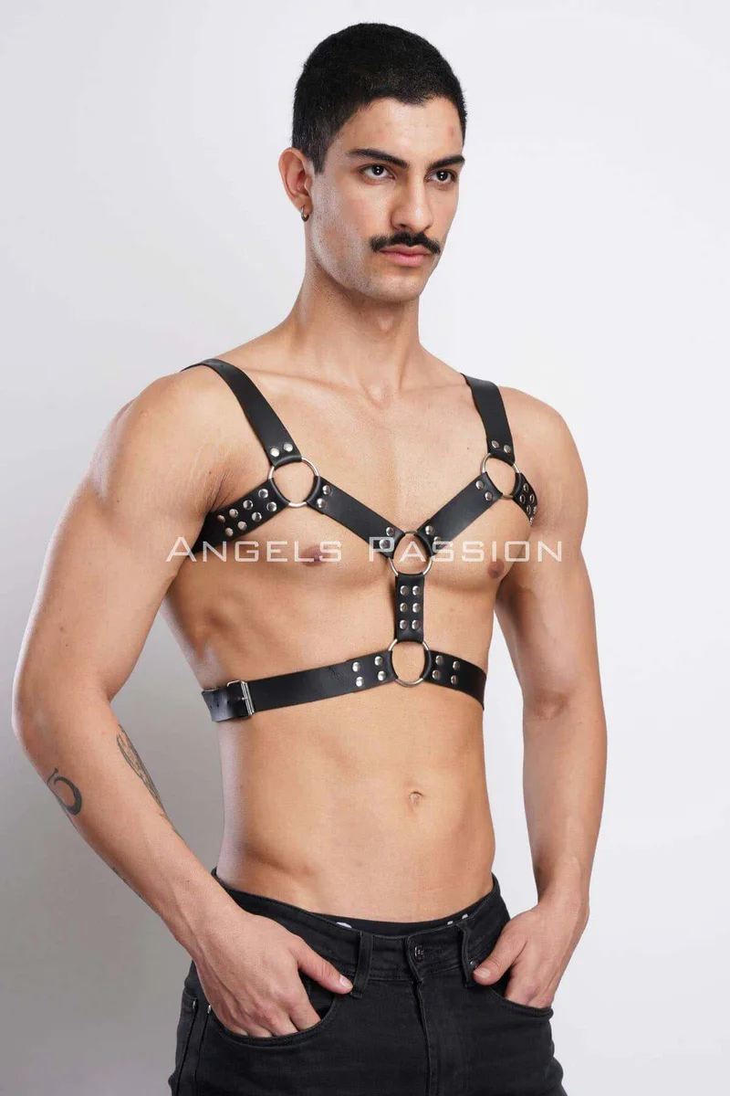 Men's Leather Chest Harness, Men's Party Accessory, Partywear - APFTM78