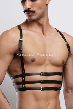 3 Row Men's Chest Harness, Stylish Accessory on T-Shirt - APFTM107
