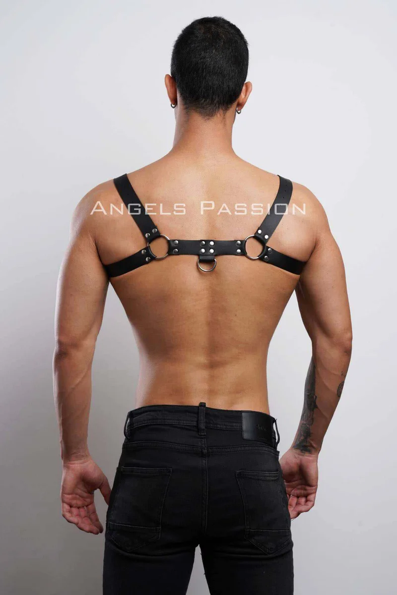 Festival black leather harness with studs and