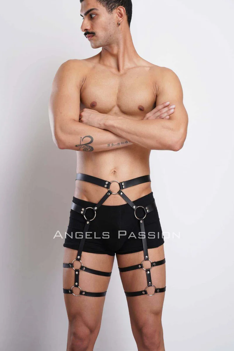 Leather Men's Leg Harness, Men's Garter, Men's Fancy Accessory - APFTM167
