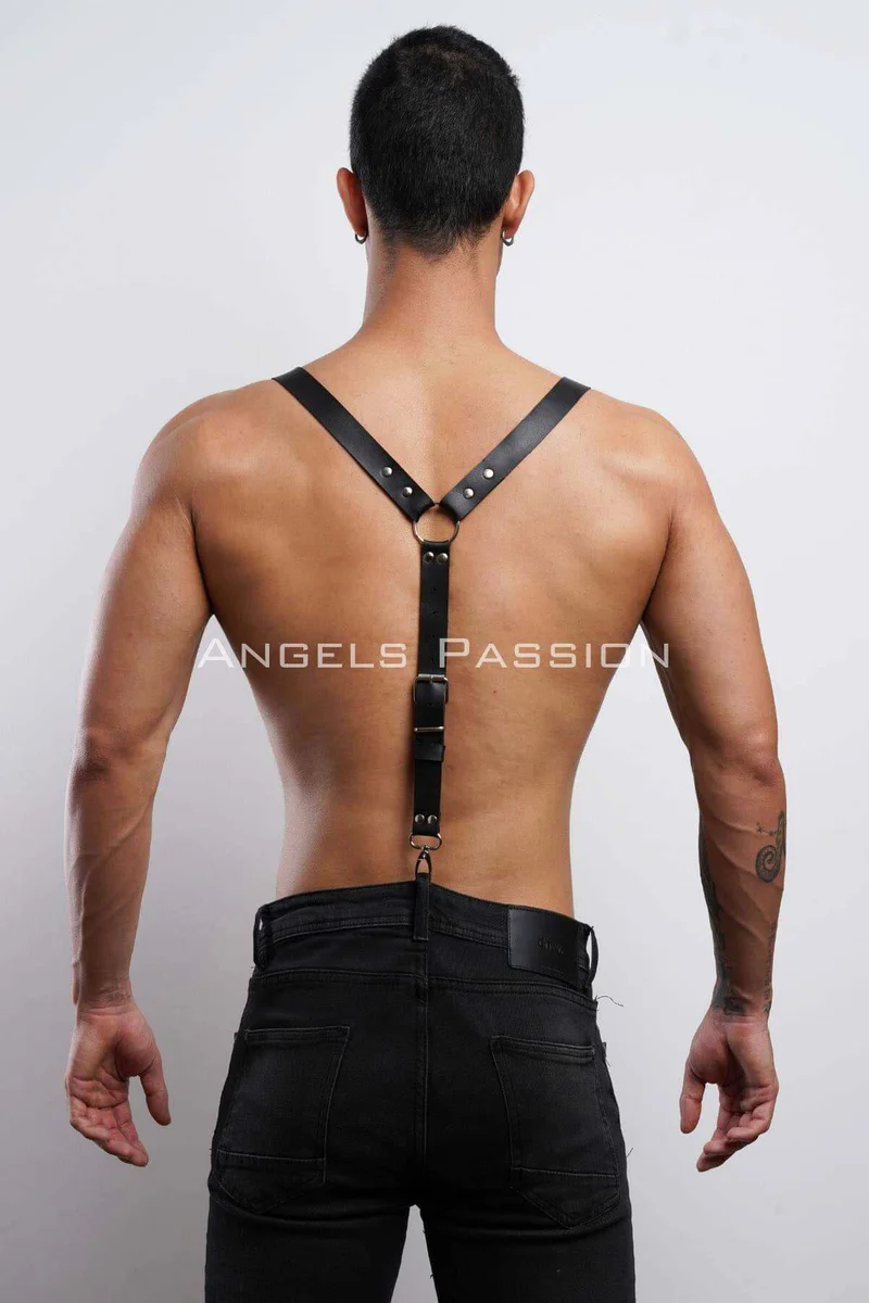 Black Faux Leather Suspender with