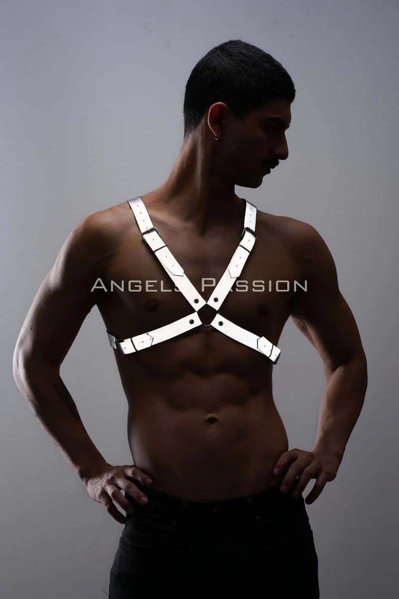 Reflective Chest Harness Grey Faux Leather