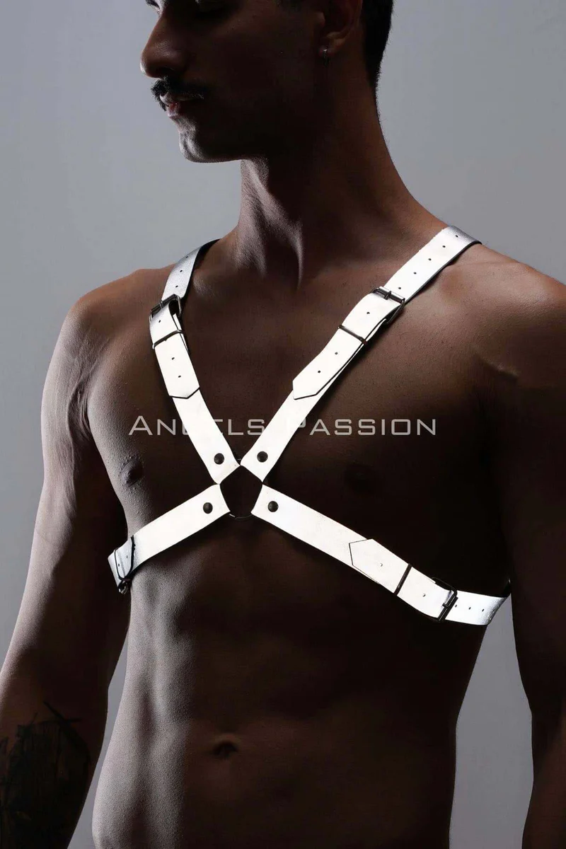 Reflective silver strappy harness on