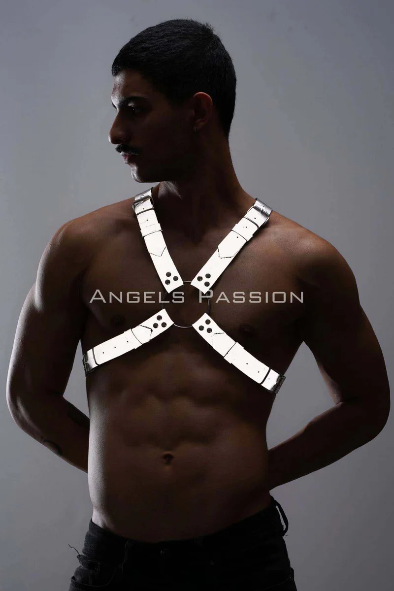 Festival chest harness, reflective silver, men