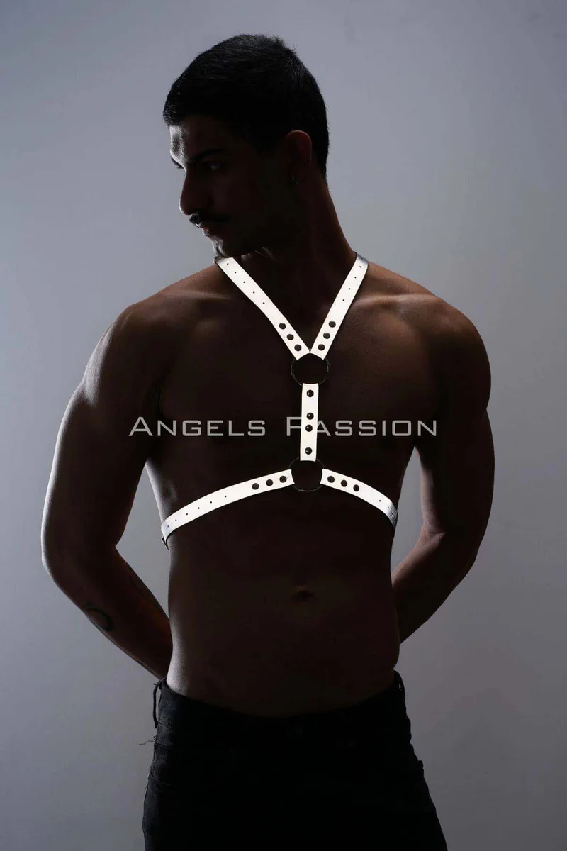 Vegan leather reflective chest harness studio shot