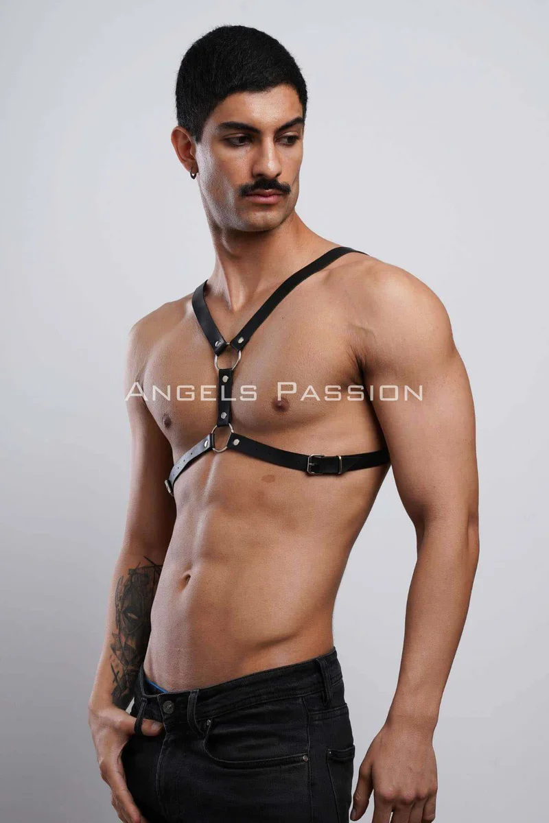 Faux Leather Harness Black Male Torso