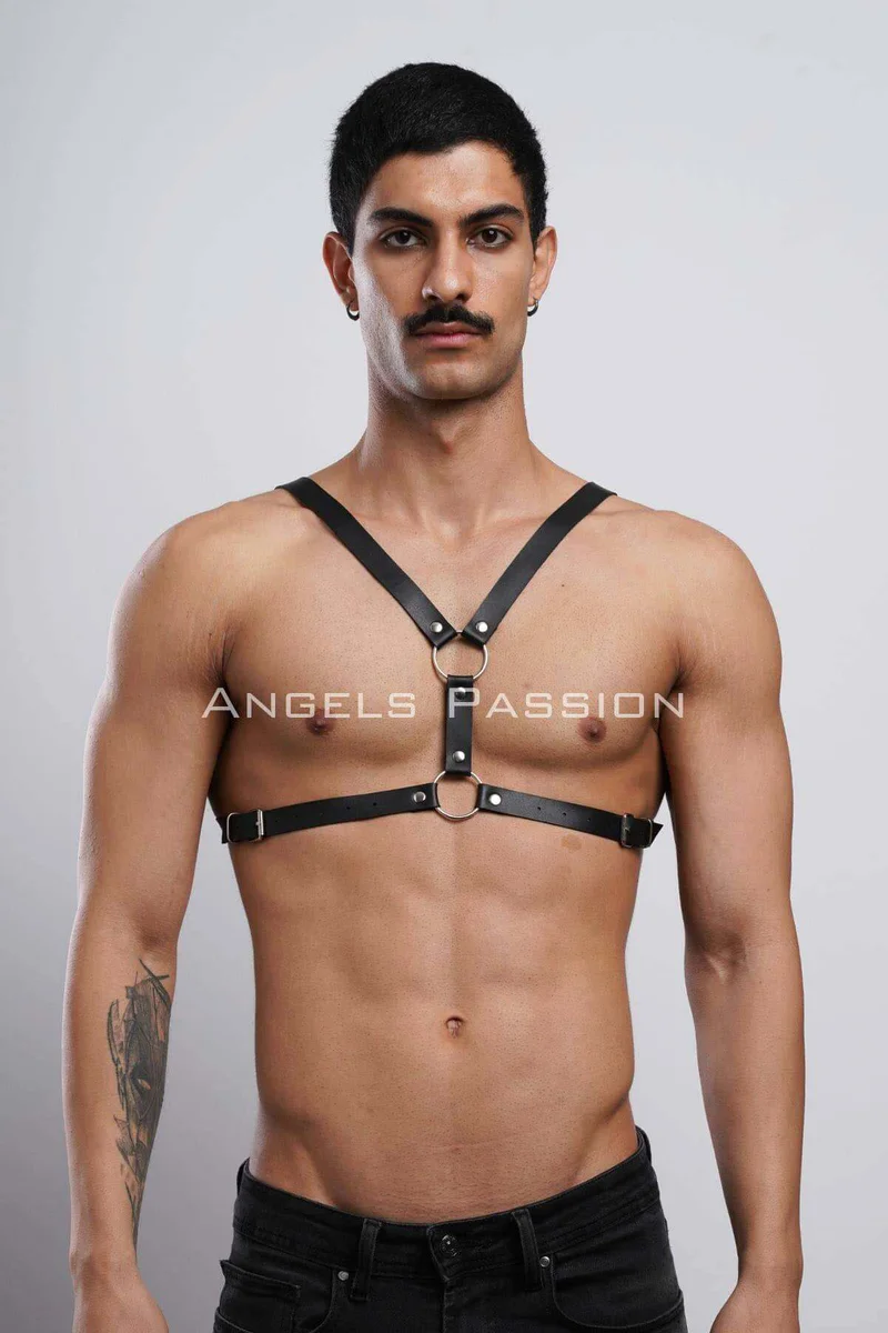 Mens Harness Fashion Black Faux