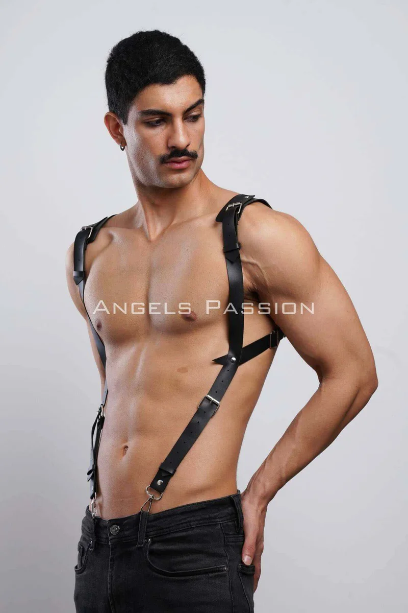 Mens Fashion Harness Close-Up black faux