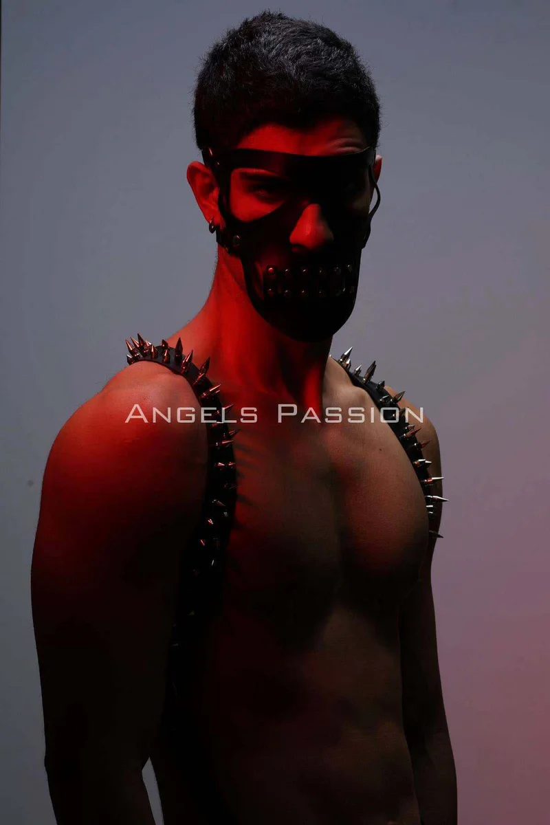 Men's Harness Set with Nail Detail and Mask, Men's Clubwear, Men's Chest Harness - APFTM204