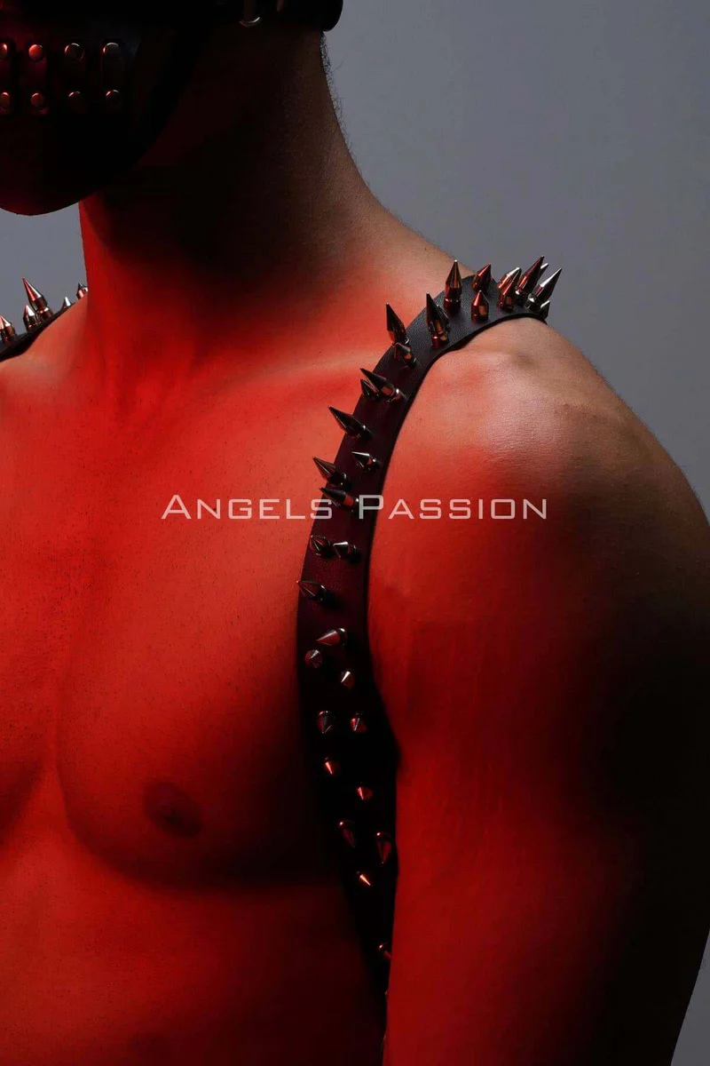 Men's Harness Set with Nail Detail and Mask, Men's Clubwear, Men's Chest Harness - APFTM204