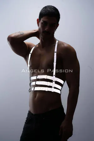 Reflective (Glow in the Dark) Men's Chest Harness, Party Accessory, Clubwear - APFTM17