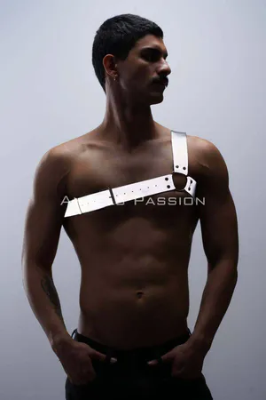 Reflective (Glow in the Dark) One-Shoulder Men's Chest Harness, Clubwear - APFTM32