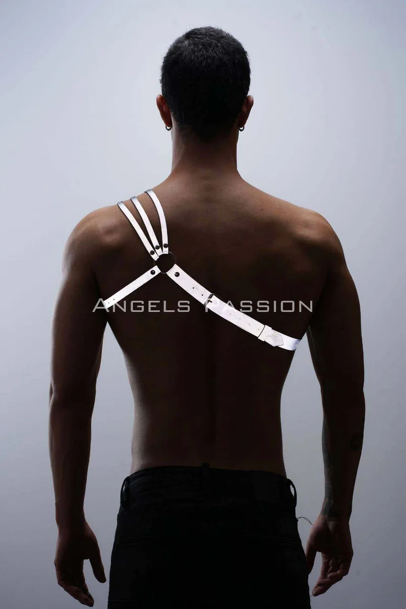 Reflective silver harness worn by