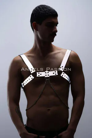 Stylish Men's Chest Harness with Reflective (Glow in the Dark) Chain Detail, Reflective Clubwear - APFTM109