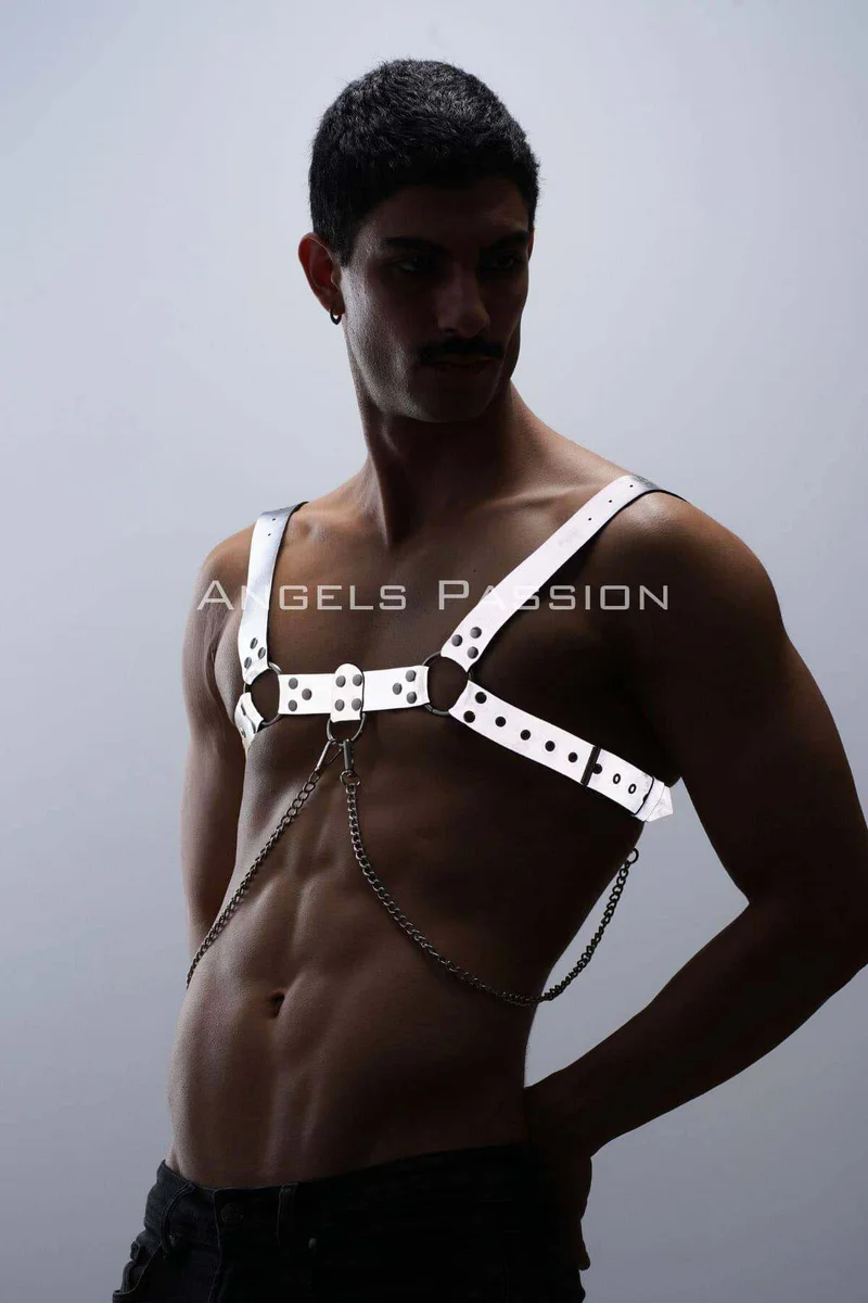 Vegan Leather Chest Harness with Chain Detail