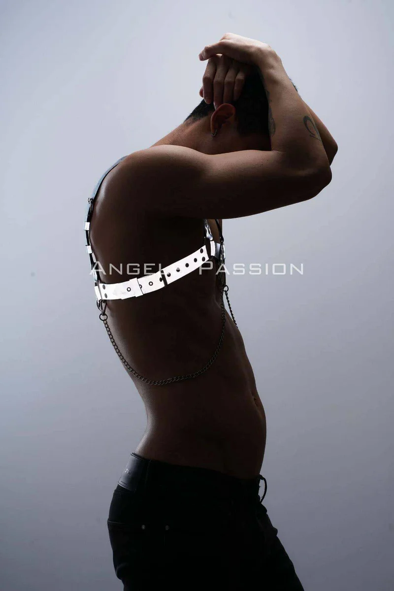Festival reflective silver harness outfit with studs and